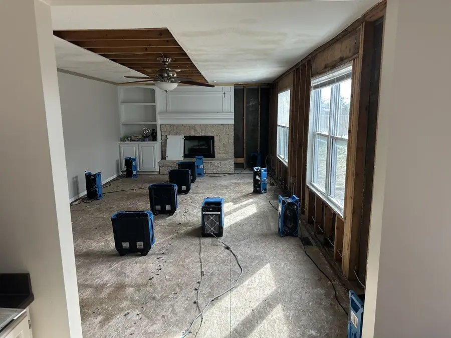Air movers and drying mats in an Agoura Hills room